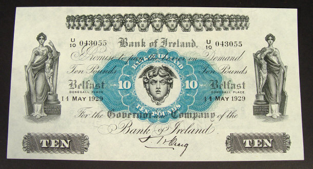 Appraisal: Bank of Ireland ten pound note dated and numbered U