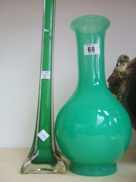 Appraisal: A Murano style green glass bud vase circa and a