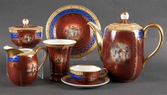 Appraisal: Hutschenreuther Napoleonic transfer decorated porcelain -piece tea set circa each