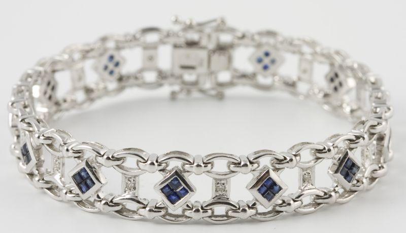 Appraisal: KT White Gold Diamond and Sapphire Bracelet ladder link style