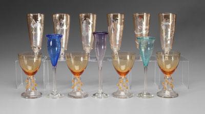 Appraisal: Three sets of stemware six iridescent footed amber pilsners each