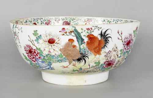 Appraisal: Large Chinese export porcelain punch bowl th c with cockerel