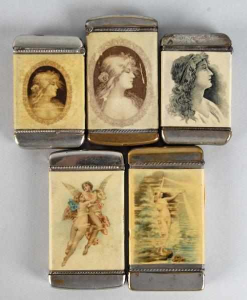 Appraisal: Lot of Celluloid Advertising Match Safes Description All featuring women