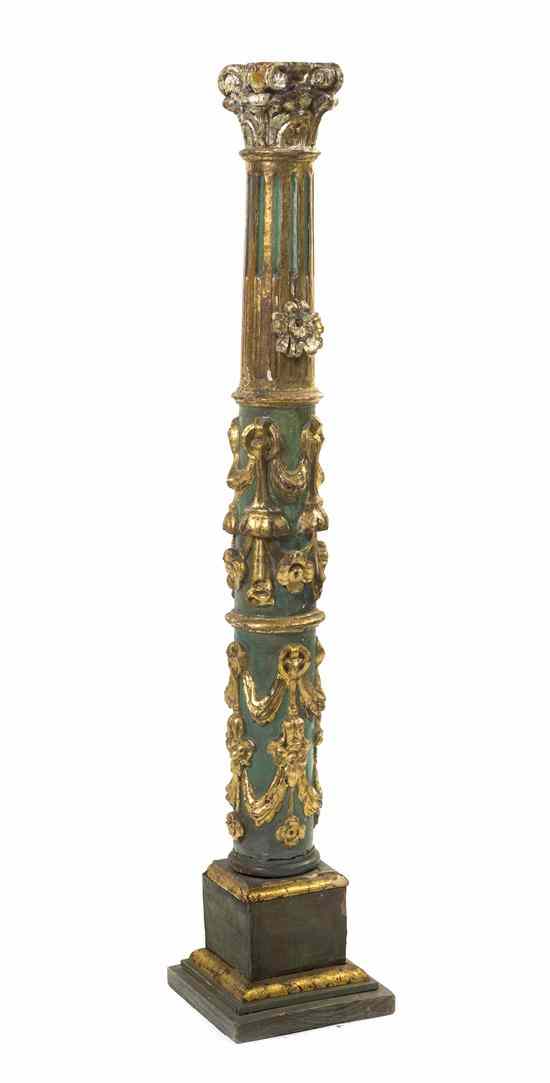 Appraisal: A Continental Carved Painted and Parcel Giltwood Column having a