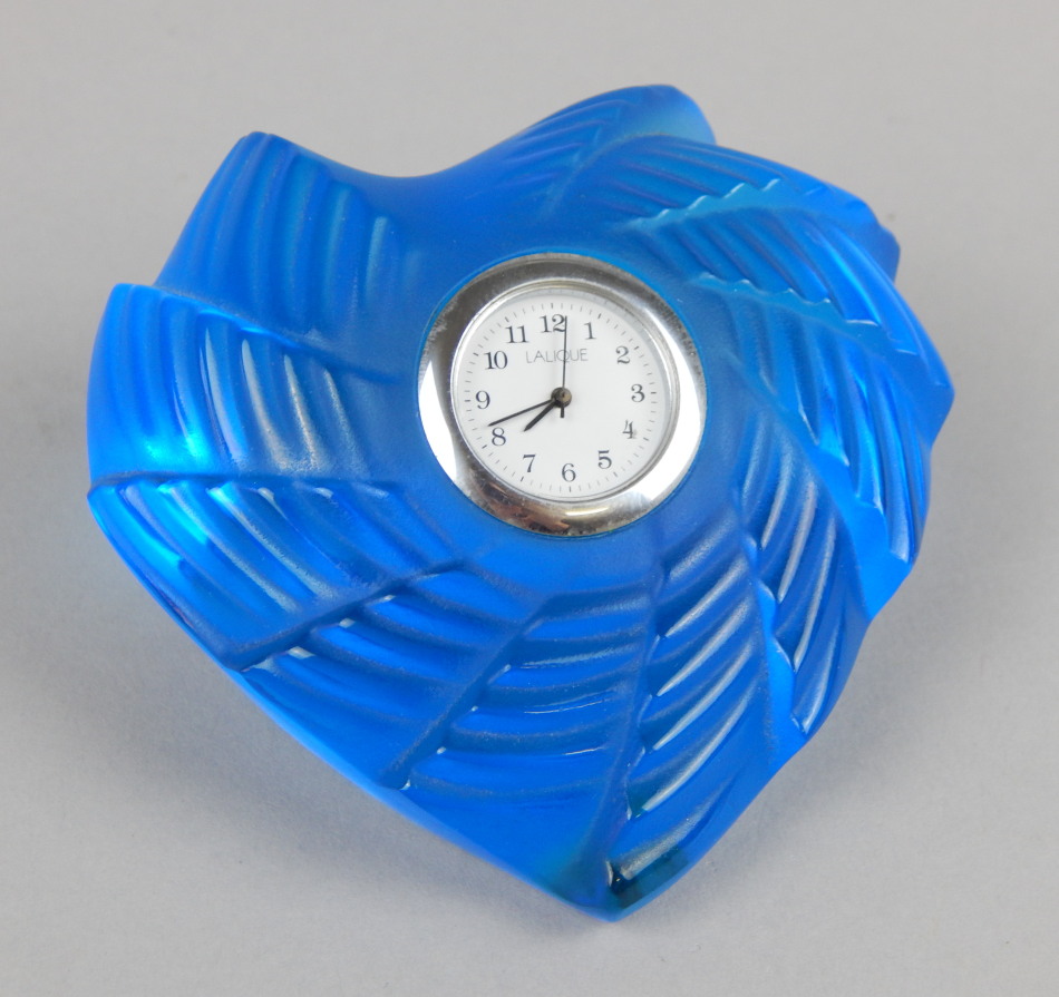 Appraisal: A modern Lalique blue glass clock number with a heart