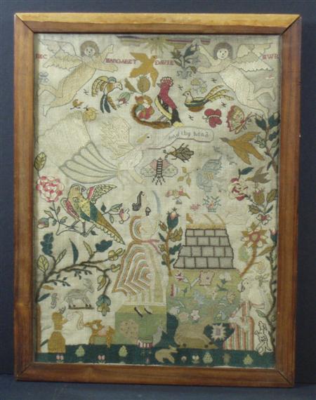 Appraisal: An th century sampler By Margaret Davie of angels birds