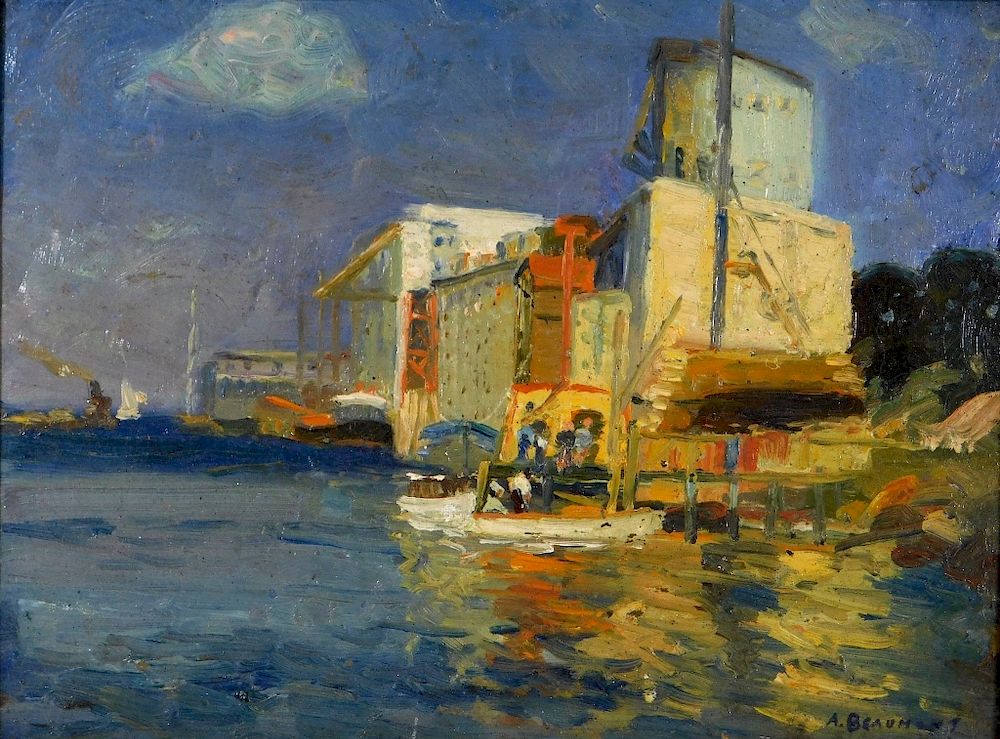 Appraisal: Arthur Beaumont Impressionist Harbor O B Painting Arthur Beaumont New