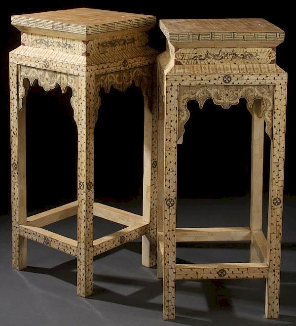 Appraisal: A PAIR OF MATCHING CHINESE CARVED BONE PEDESTALS A PAIR