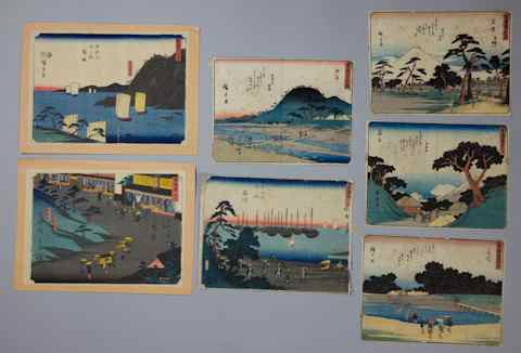 Appraisal: SEVEN CHUBAN PRINTS after HIROSHIGE from the series Tokaido gojusan