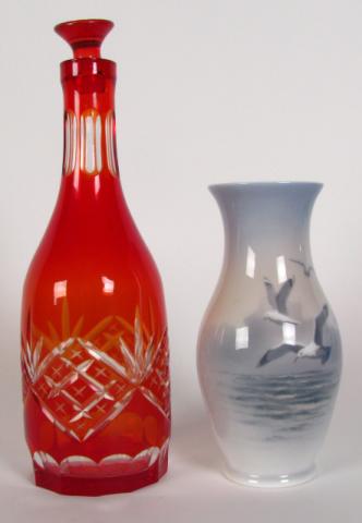 Appraisal: Red Cut-to-Clear Glass Decanter with stopper '' tall and ''