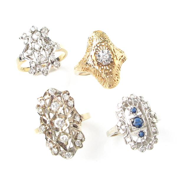 Appraisal: A collection of eight diamond gem-set yellow and white gold