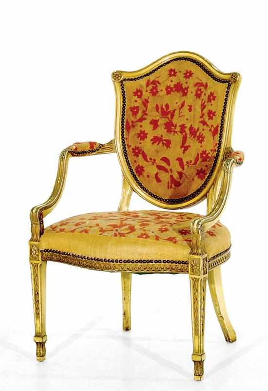 Appraisal: English carved giltwood armchair th century constructed in the Hepplewhite