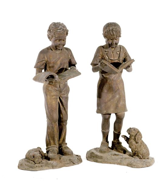 Appraisal: Continental school th century STUDIOUS CHILDREN bronze with dark patina