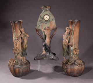 Appraisal: French Three Piece Art Nouveau Assembled Polychrom French Three Piece