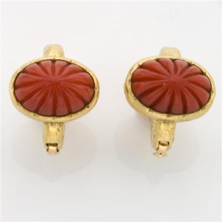 Appraisal: Pair of Gold and Carved Coral Cufflinks Estimate -