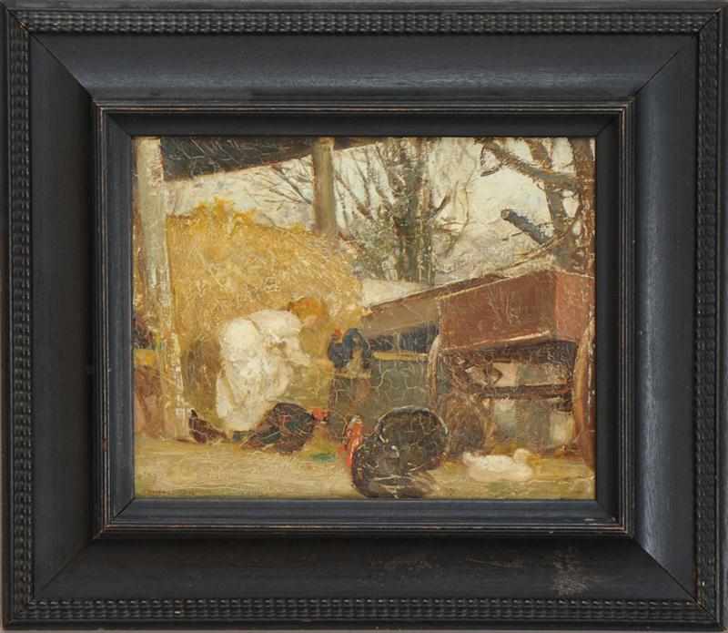 Appraisal: CHARLES CHAPMAN - ''THE BARNYARD'' Oil on artistboard signed lower