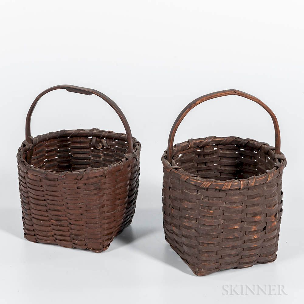 Appraisal: Two Brown-painted Splint Baskets Two Brown-painted Splint Baskets late th