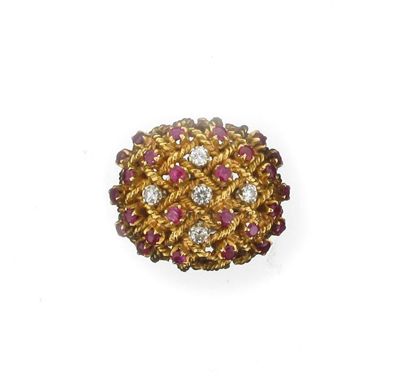 Appraisal: A gold cluster ring set with small diamonds and rubies