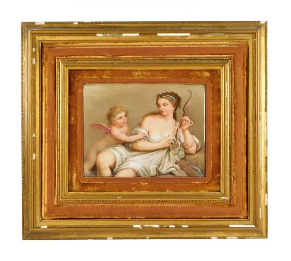 Appraisal: Royal Vienna type hand-painted porcelain plaque of Venus and Cupid