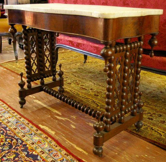 Appraisal: American Elizabethan Mahogany and Marble-Top Side Table mid- th century