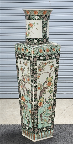 Appraisal: Tall Chinese enameled porcelain four-faceted vase with scenes of birds