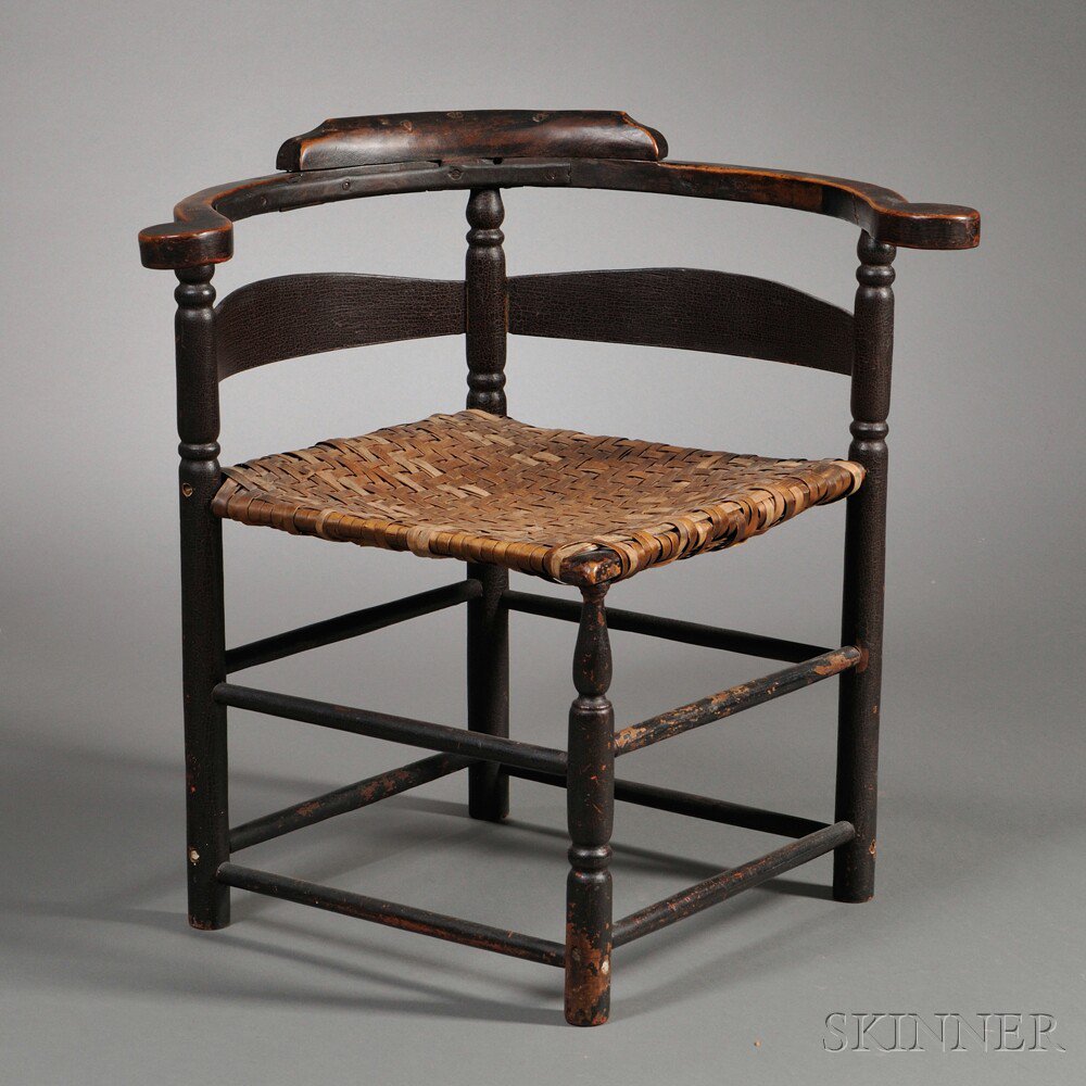 Appraisal: Black-painted and Turned Slat-back Round-about Chair possibly New Hampshire late