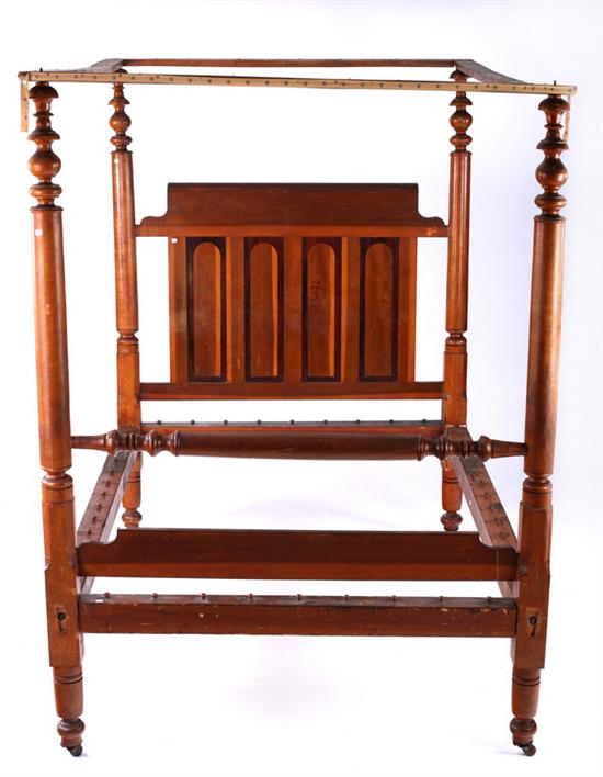 Appraisal: AMERICAN EMPIRE MAPLE CANOPY BED th century Turned upper posts