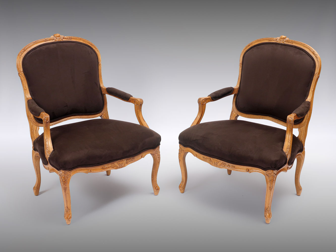 Appraisal: PAIR OF FRENCH OPEN ARMCHAIRS carved French armchairs having an