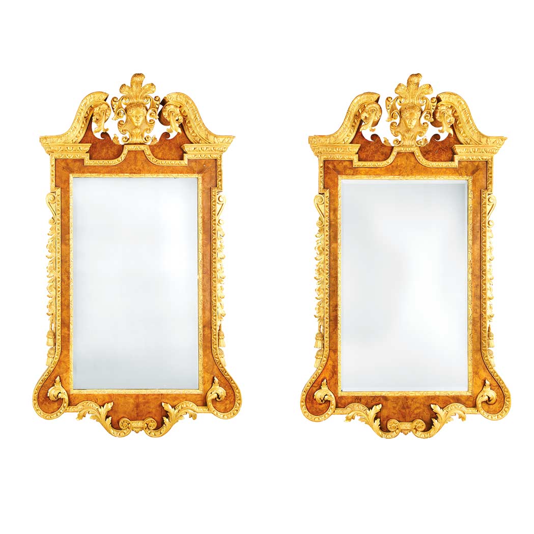 Appraisal: Pair of George II Style Parcel Gilt Walnut Mirrors Each