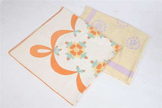 Appraisal: TWO APPLIQUE QUILTS Both from Ohio Bold floral medallions and