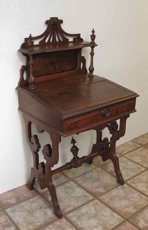 Appraisal: VICTORIAN RENAISSANCE REVIVAL WALNUT DESK Slightly slanted lift top writing