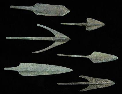 Appraisal: Group of Ten Bronze Arrowheads