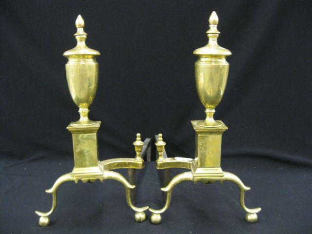 Appraisal: Pair of Brass Andirons Federal style tall