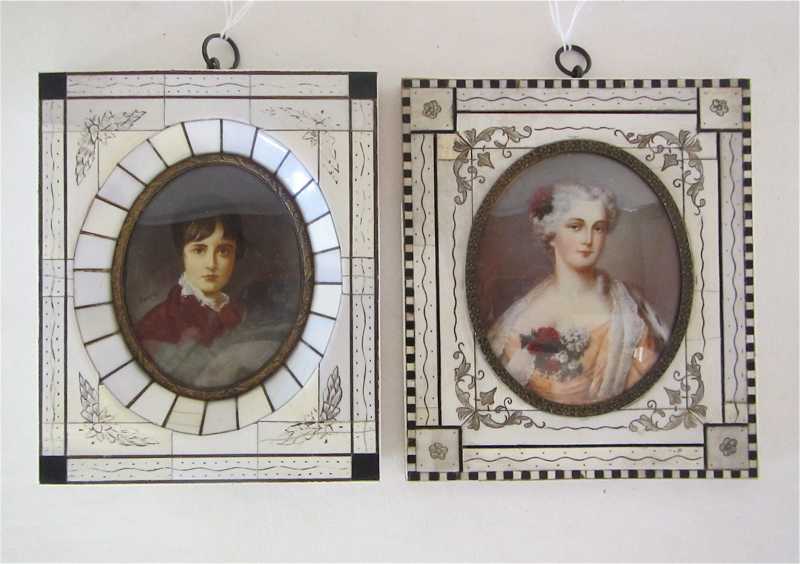 Appraisal: TWO FRENCH MINIATURE OVAL OIL PORTRAIT PAINTINGS depicting two young