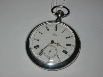 Appraisal: A SILVER OMEGA POCKET WATCH the white enamel dial with