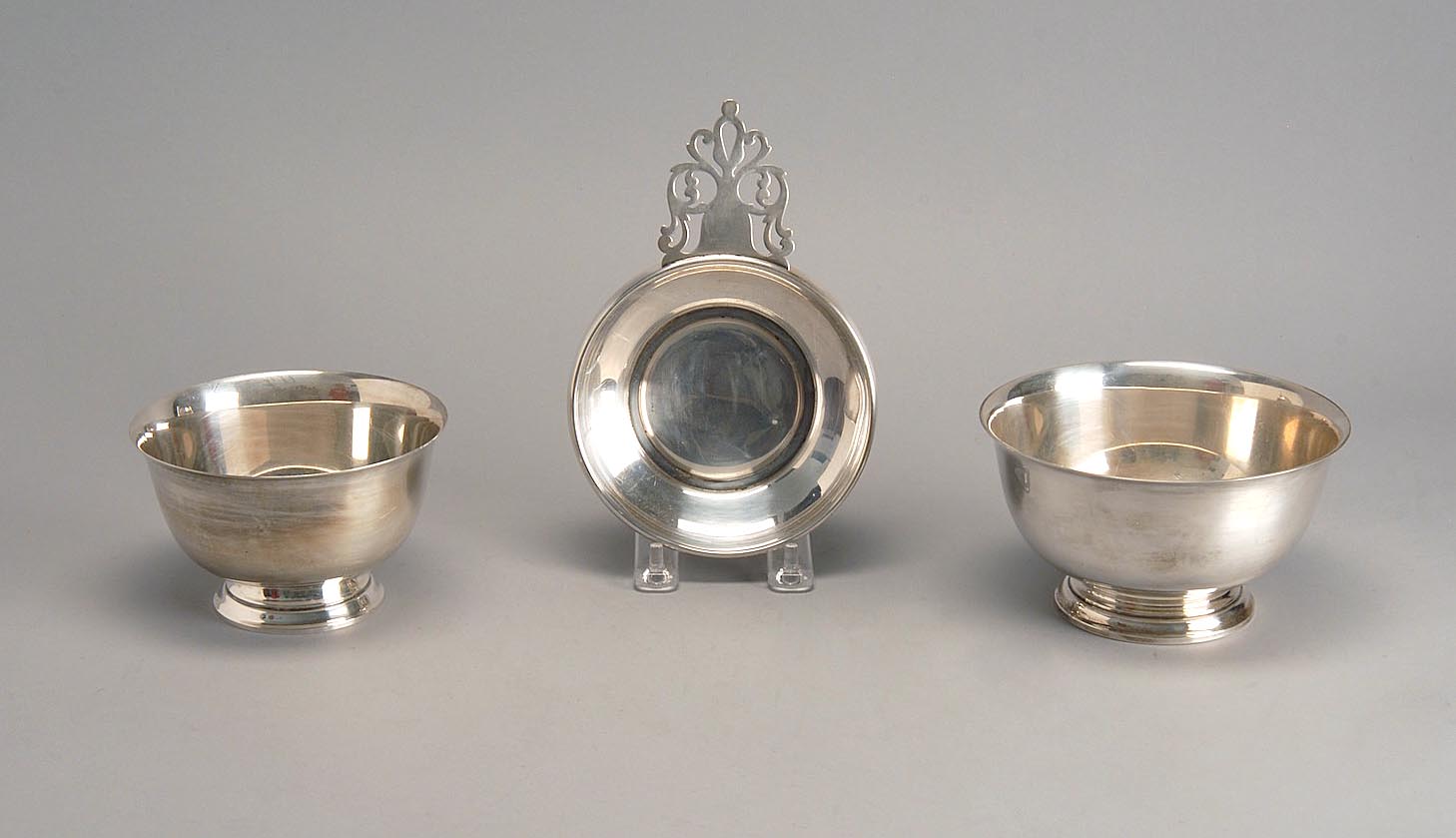 Appraisal: THREE PIECES OF STERLING SILVER HOLLOWWARE Includes Paul Revere-style bowl