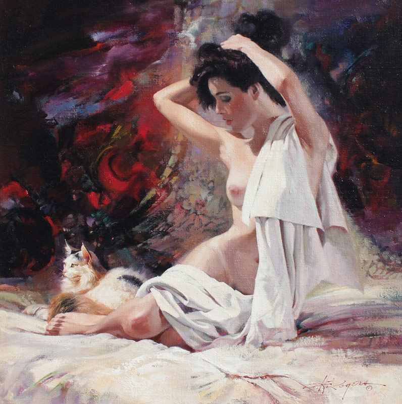 Appraisal: ROGERS Howard R American - ''Companions'' Kneeling Nude with Kitten