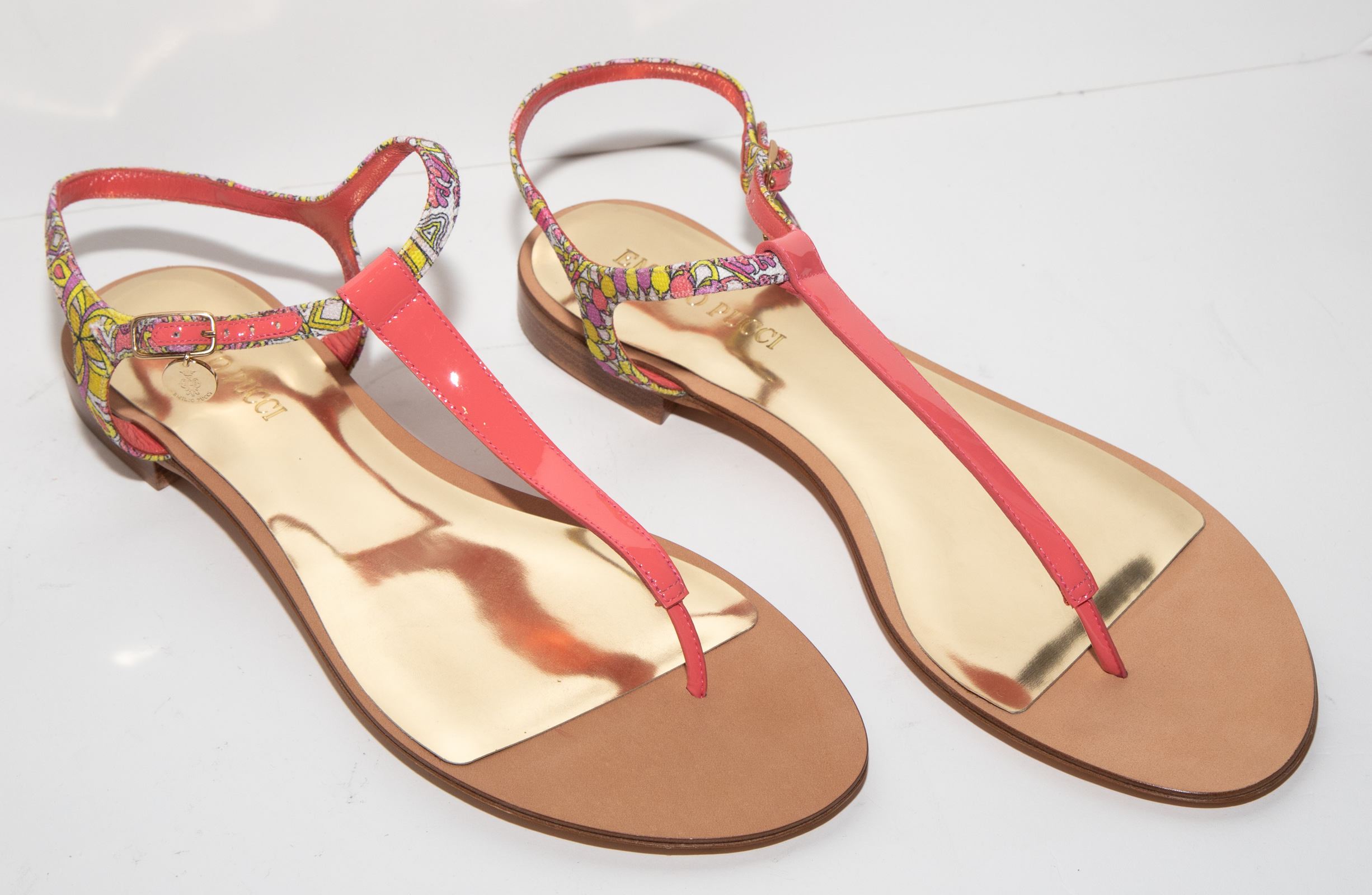 Appraisal: PAIR EMILIO PUCCI NAPPA CORAL SANDALS Italian size new in