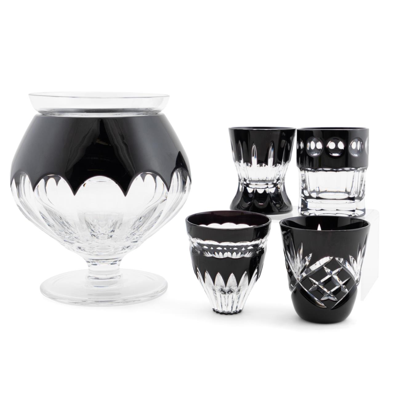 Appraisal: FABERGE CRYSTAL CAVIAR AND VODKA SET Faberge black cut to