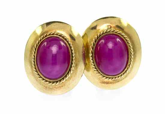 Appraisal: A Pair of Karat Yellow Gold and Synthetic Star Ruby