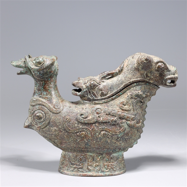 Appraisal: Chinese archaistic bronze metal elaborate covered censer with molded and