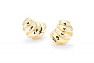 Appraisal: HENRY DUNAY HAMMERED GOLD SHRIMP DOMED EARRINGS Award winning American