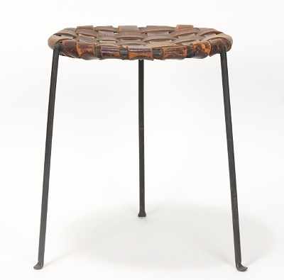 Appraisal: Mid Century Modern Swift Monell Leather Stool Wrought iron frame