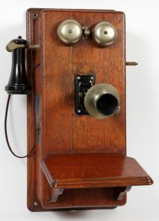 Appraisal: OAK WALL TELEPHONE CIRCA OAK WALL TELEPHONE CIRCA H L