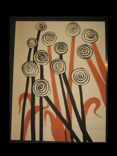 Appraisal: ALEXANDER CALDER Spirals on Red and Black Rods Color lithograph