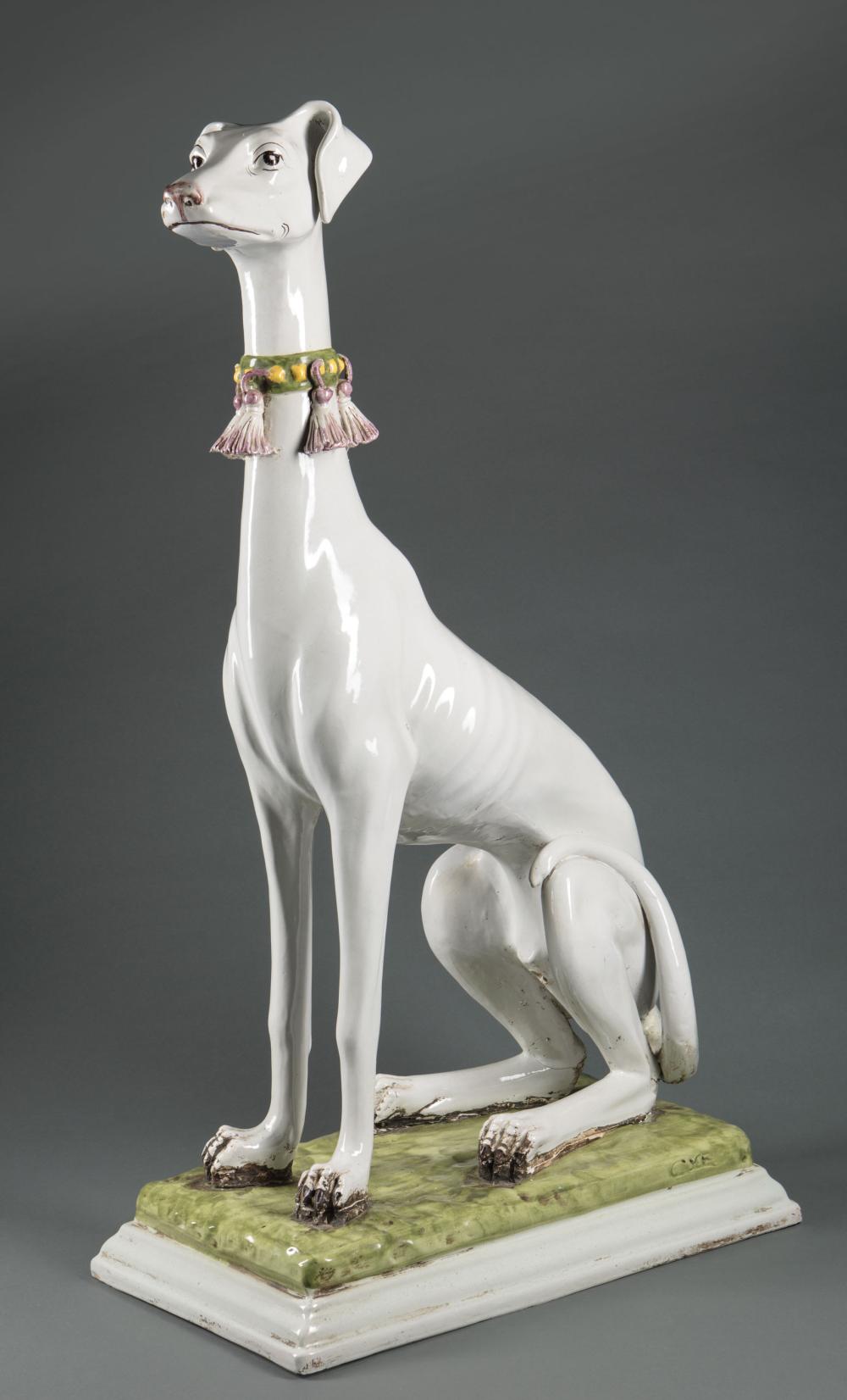 Appraisal: Italian Polychrome Ceramic Figure of a Seated Greyhound marked CVE