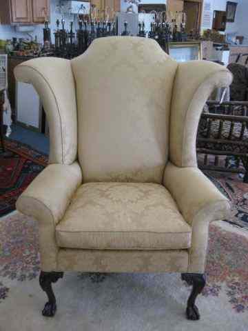 Appraisal: Hancock Moore Chippendale Wingback Chair carved mahogany ball claw feet