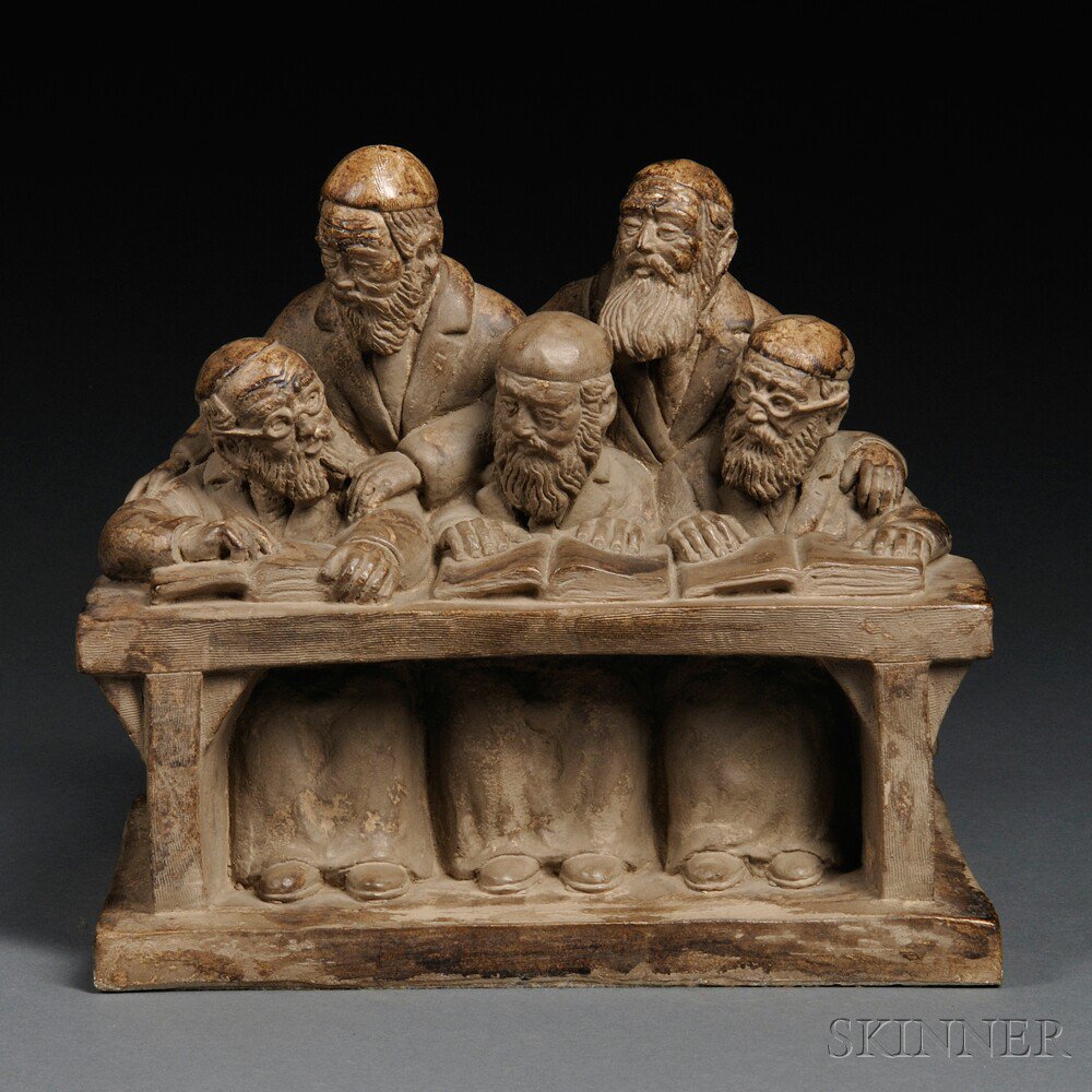 Appraisal: Czechoslovakian Painted Plaster Figural Group of a Talmudic Discussion th