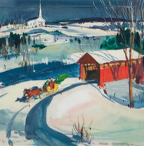 Appraisal: GRAMATKY HARDIE American - A New England Christmas Eve watercolor