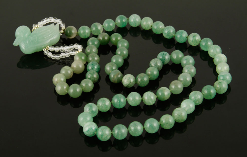 Appraisal: - Chinese Jade Necklace with Duck Pendant Chinese necklace with